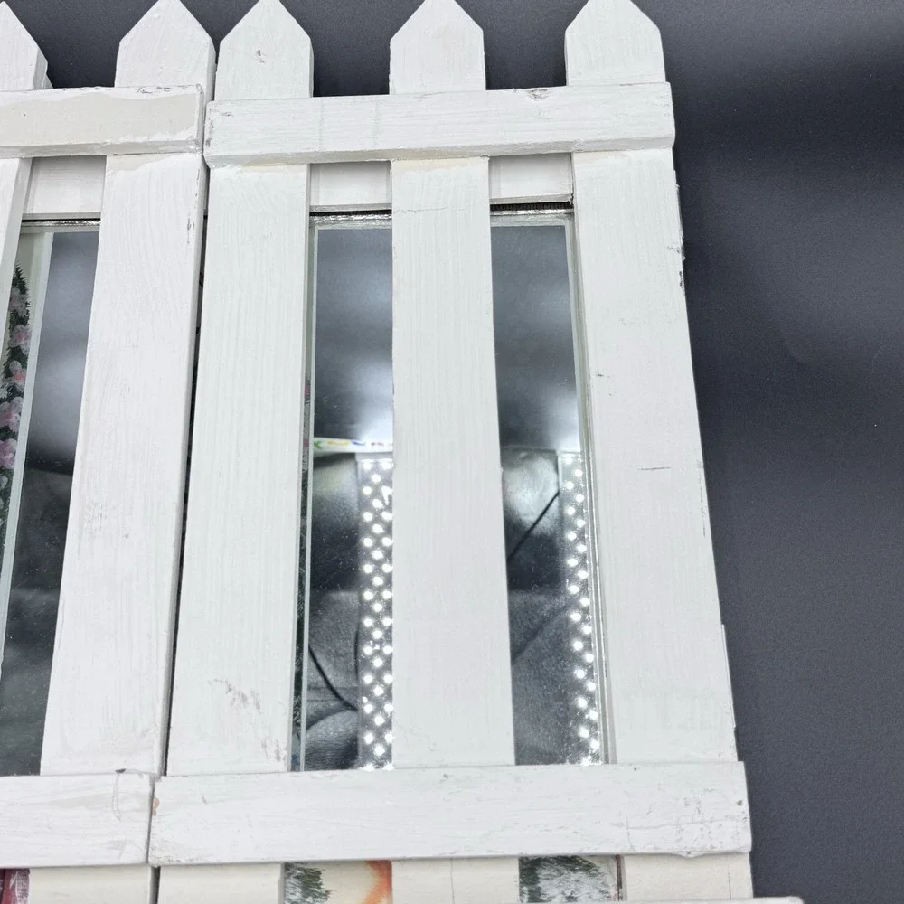 VTG Cottagecore Tri-Fold Mirror‎ Shelf W/pegs Decorative Wood Wall Hanging Shelf